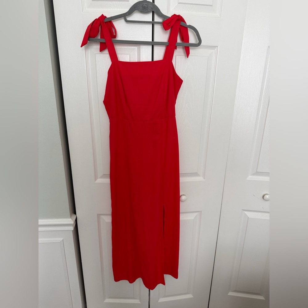 GianiBini Bright Orange Apron Linen Midi Dress with Slit